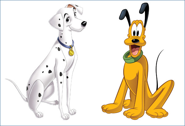 Deux chiens célèbres au nom de P: Perdita et Pluto
